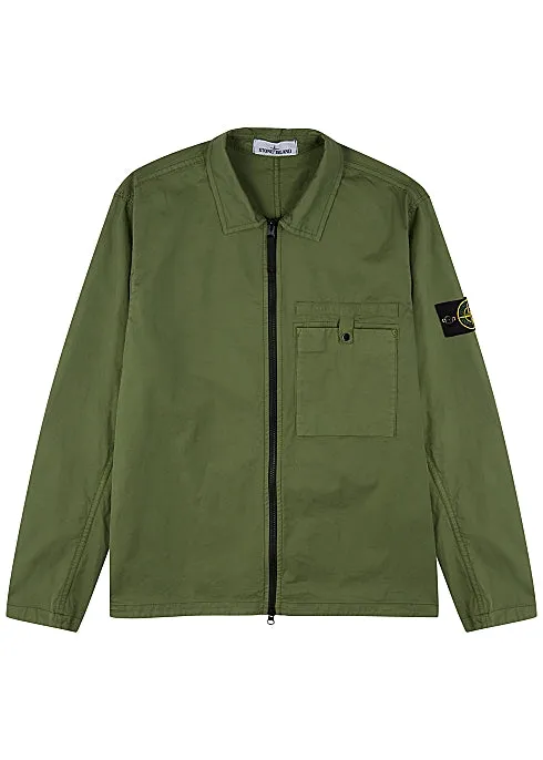 Green brushed stretch-cotton overshirt