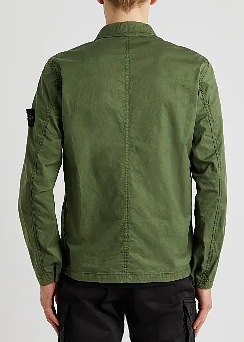 Green brushed stretch-cotton overshirt