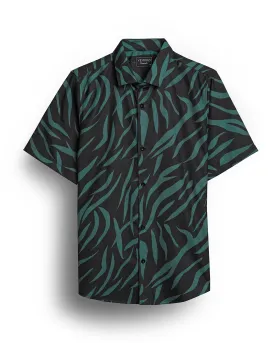 Green stripe half sleeve printed shirt for men