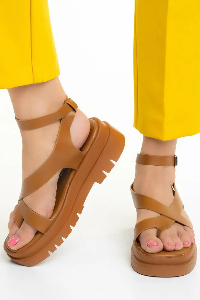 Hallux Toe Leather Look Chunky Sandal