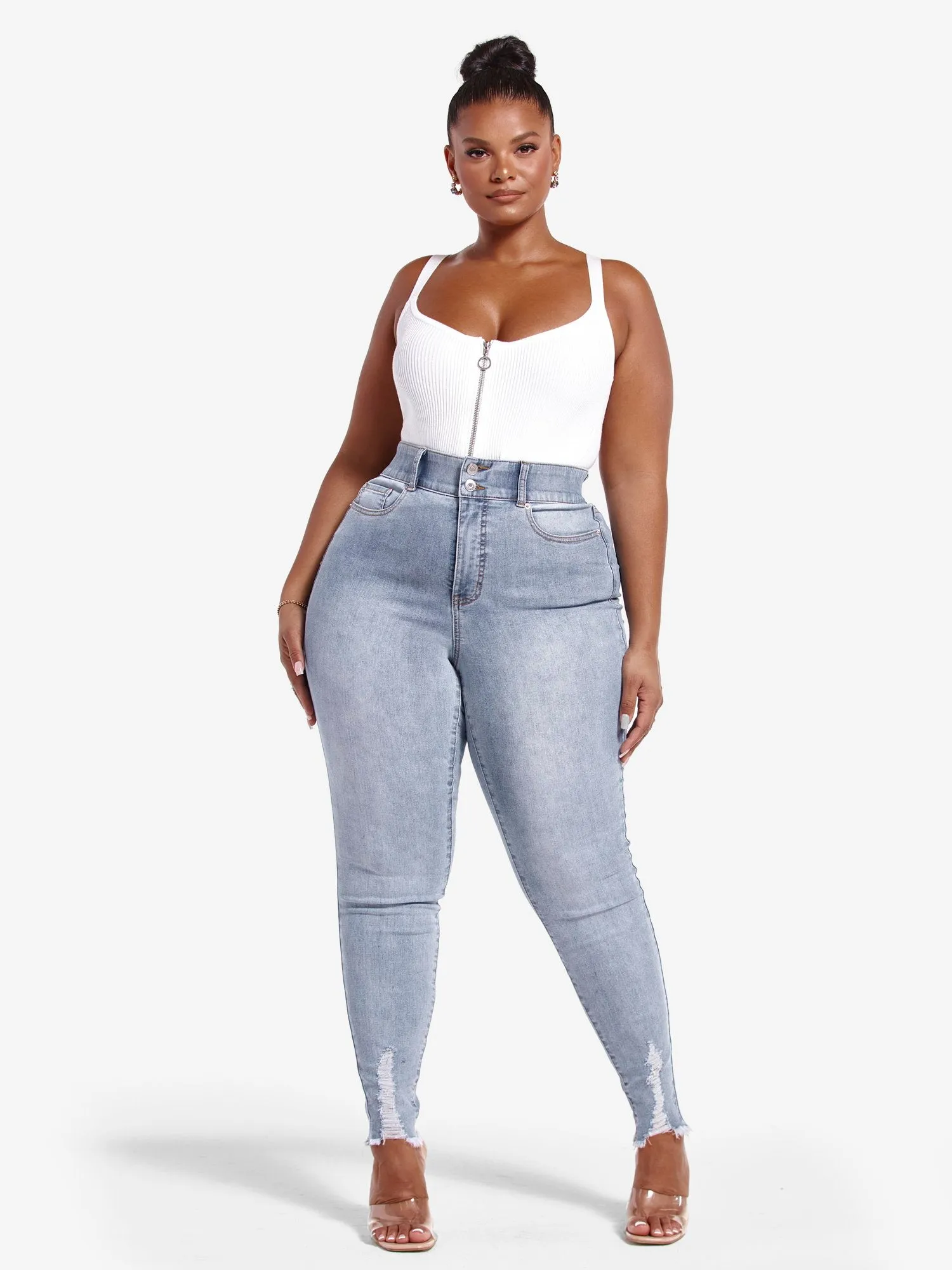 High Rise Destructed Curvy Skinny Jeans - Tall Inseam