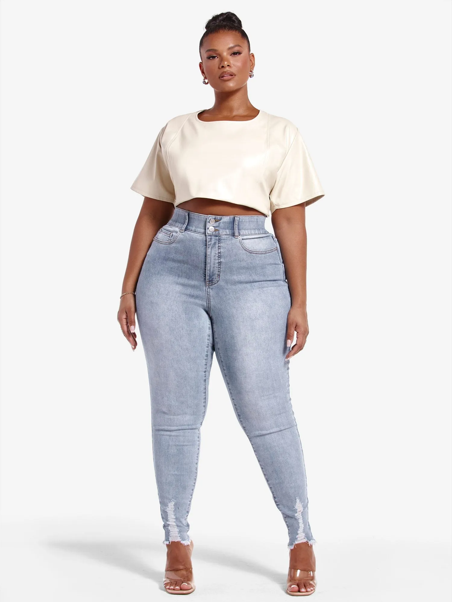 High Rise Destructed Curvy Skinny Jeans - Tall Inseam