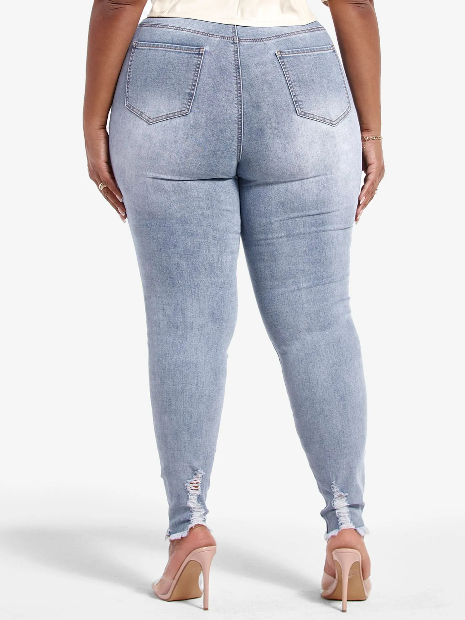 High Rise Destructed Curvy Skinny Jeans - Tall Inseam