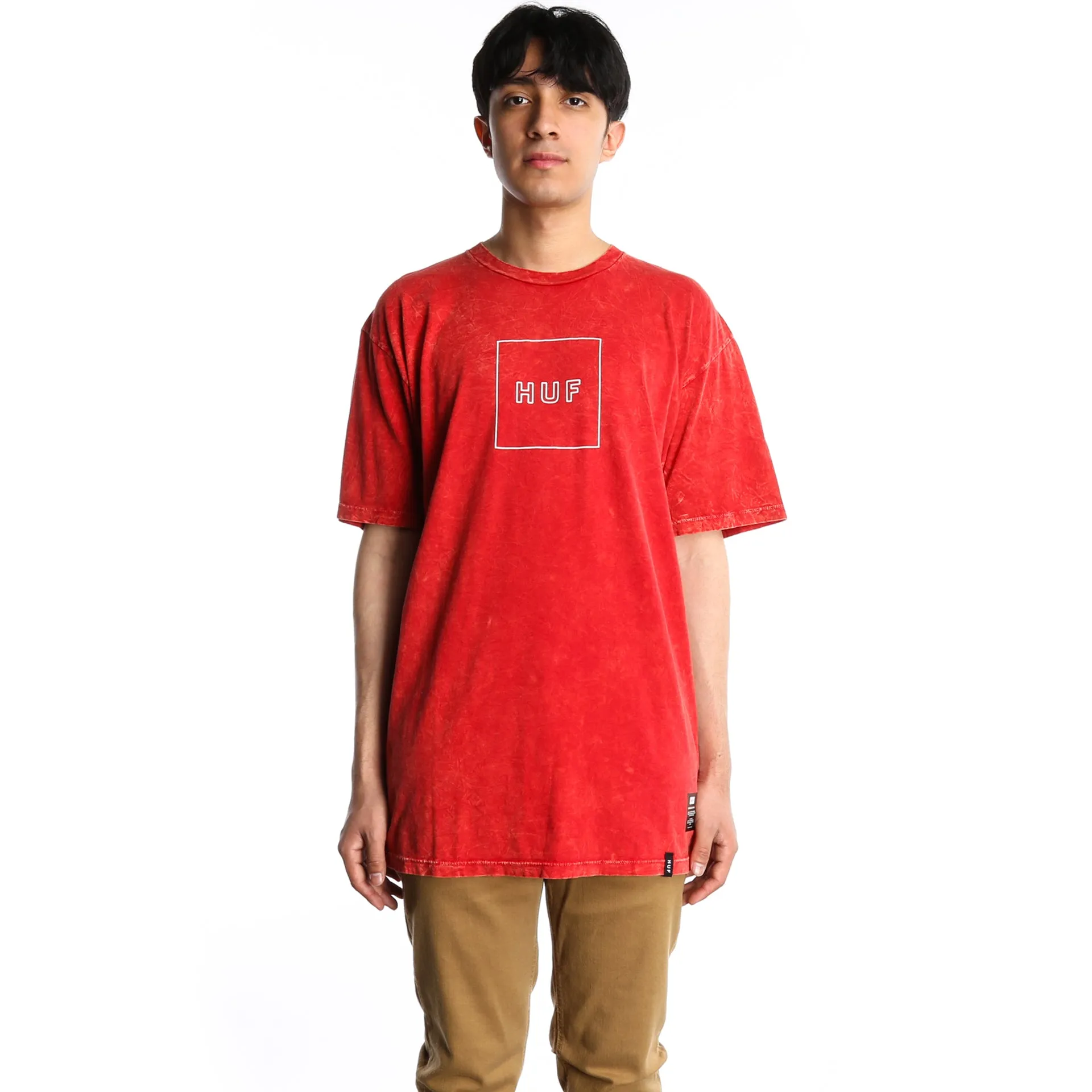 Huf Outline Box Logo Acid Wash Tee - Red