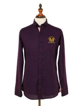 Kings Club Couture Shirt Button Down Regular Fit Game of Kings Bordeaux Woven Cotton Blend with Embroidered Logo KCSHG002