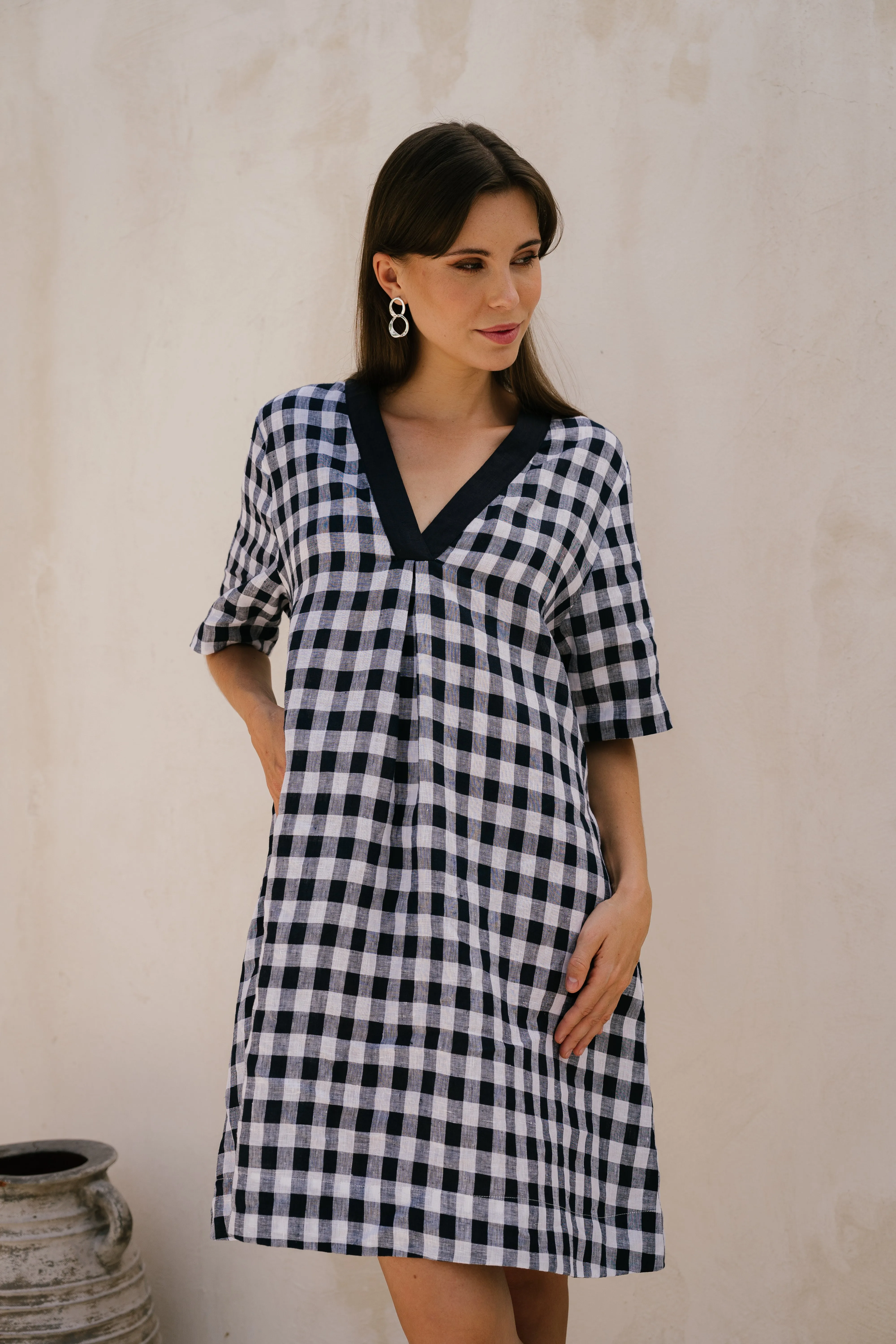 Kora A-Line Linen Dress in Treviso Navy