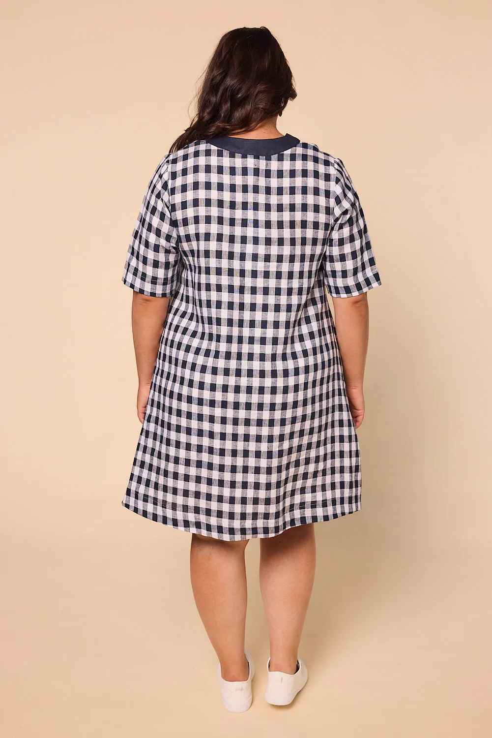 Kora A-Line Linen Dress in Treviso Navy