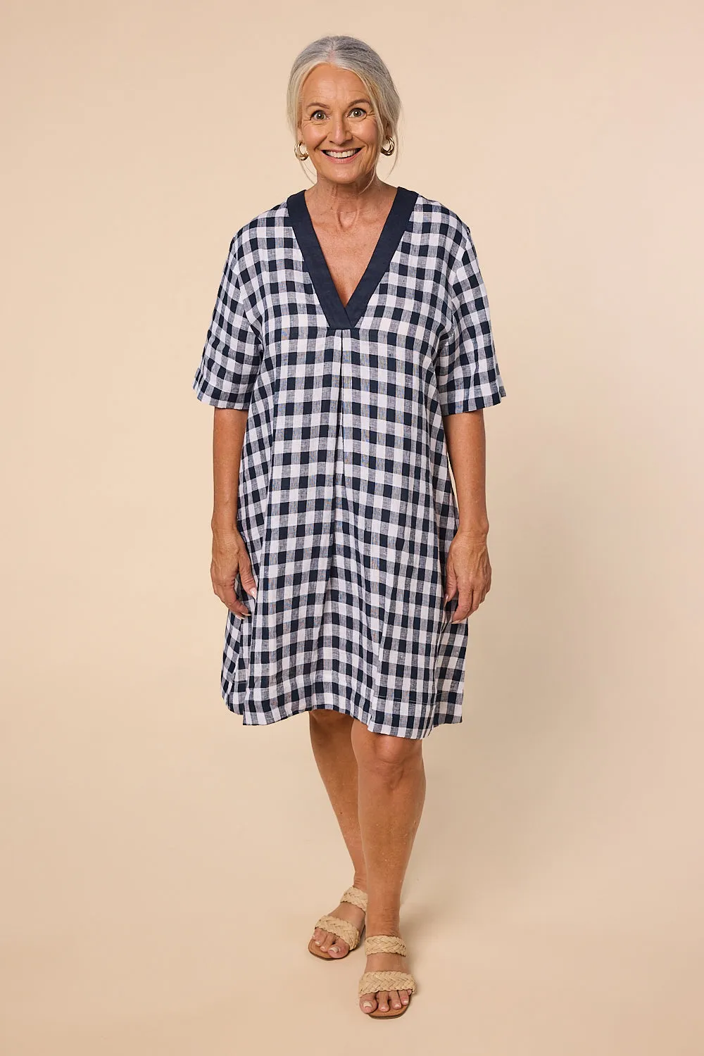 Kora A-Line Linen Dress in Treviso Navy