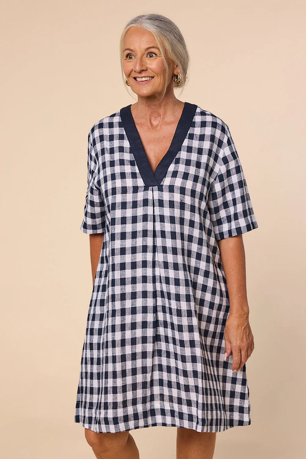 Kora A-Line Linen Dress in Treviso Navy