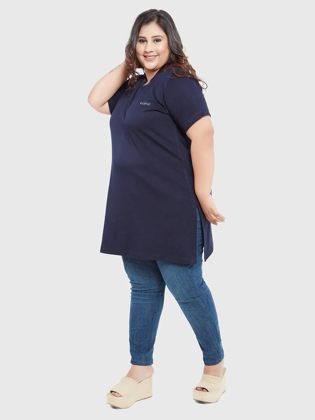 Long Line Navy Top For Women -Plus Sizes