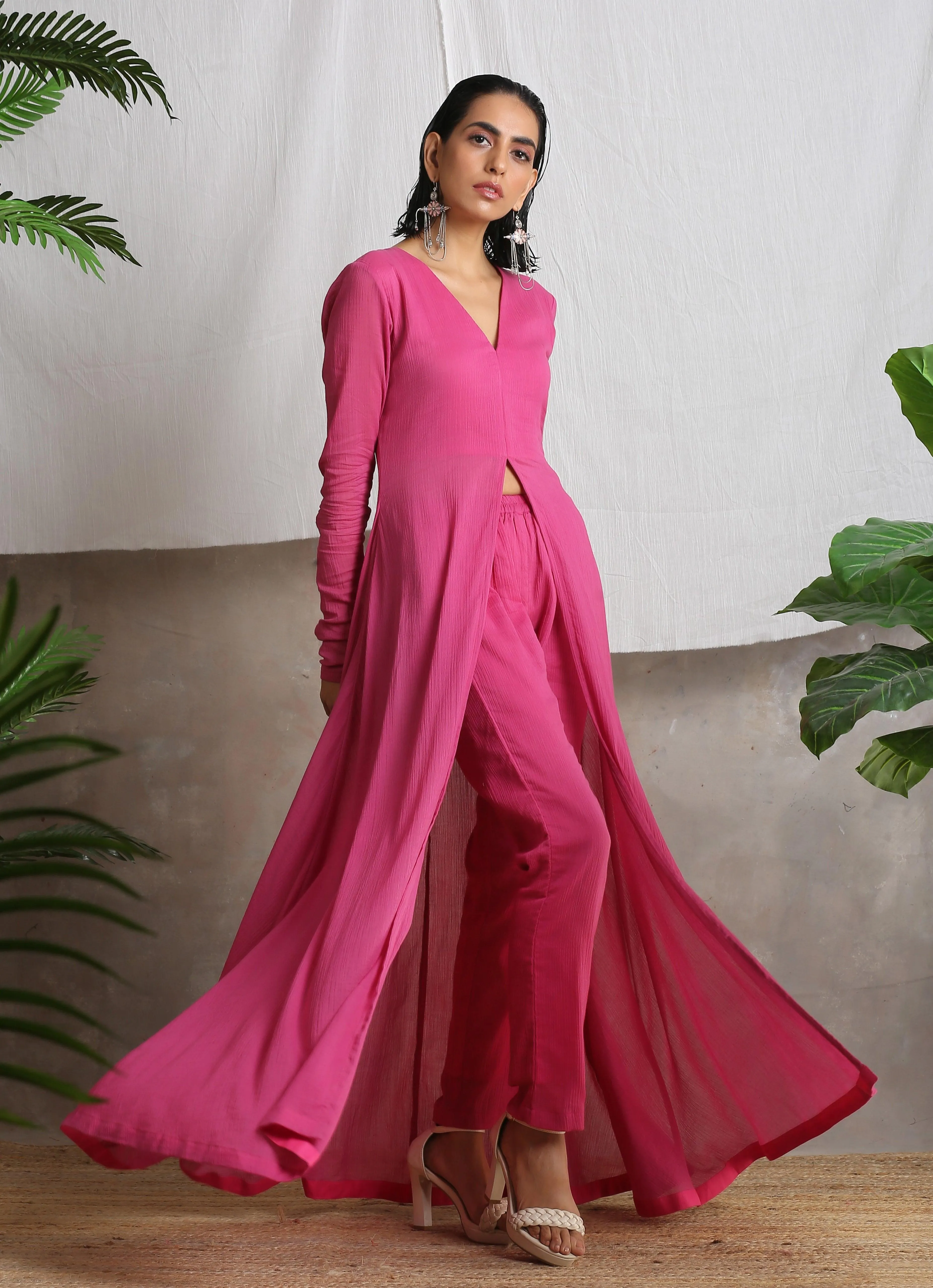 Magenta Pink Crinkled Kurta