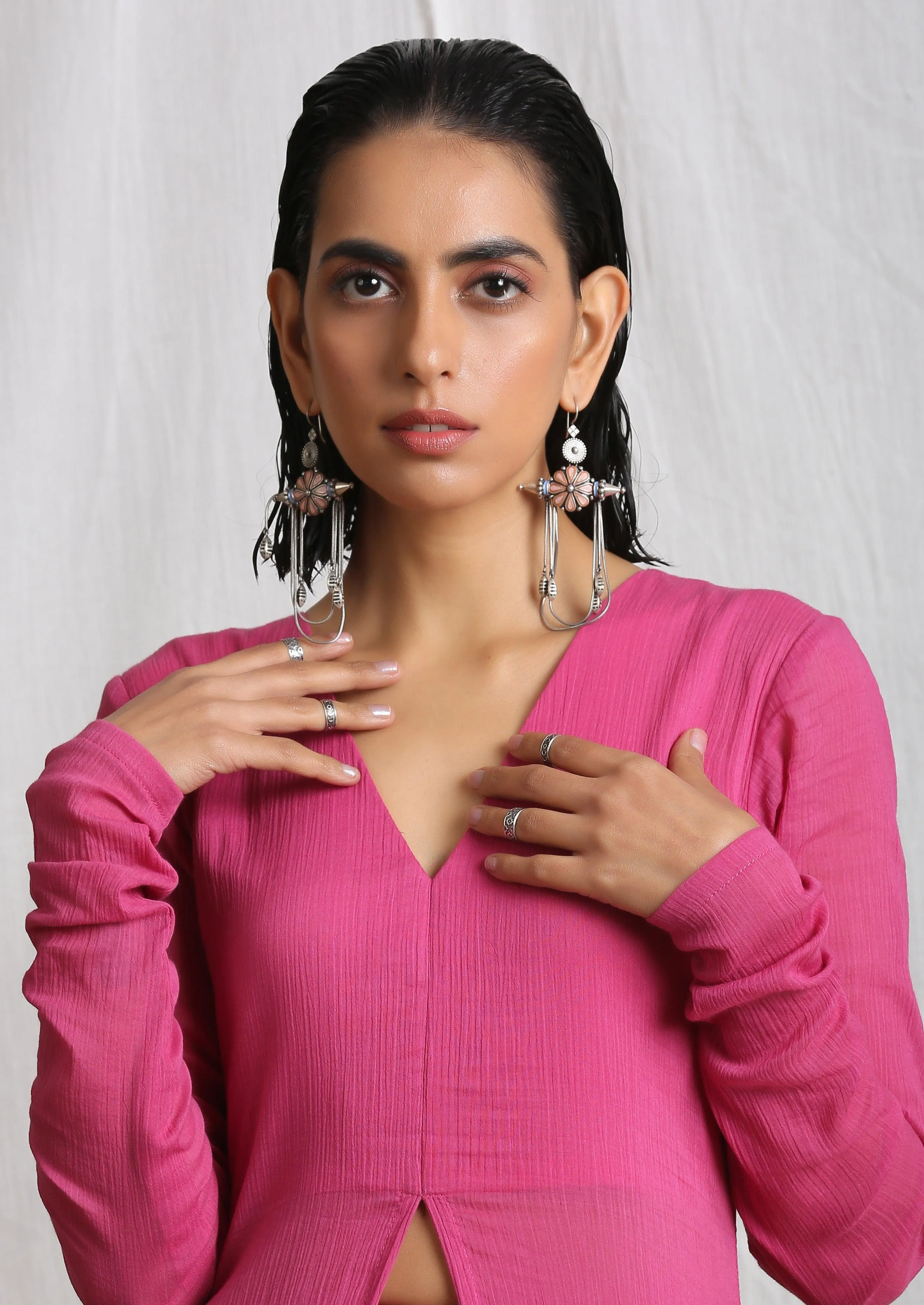 Magenta Pink Crinkled Kurta