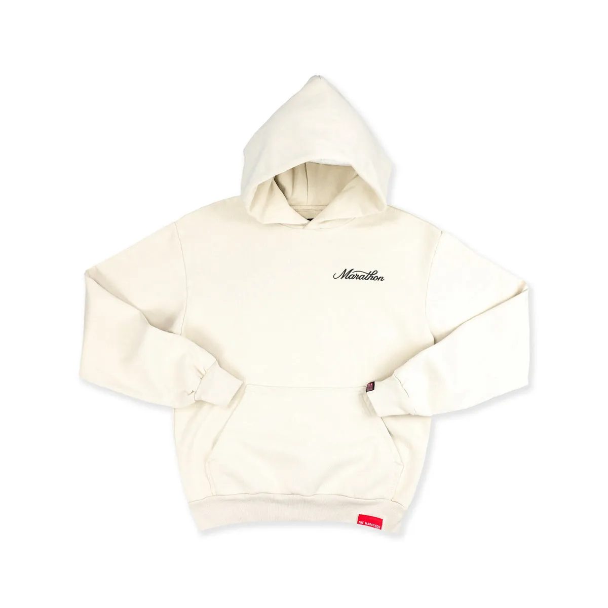 Marathon 3D Embroidered Stacked Script Hoodie - Bone/Black