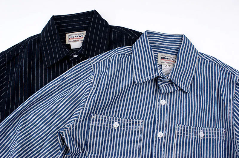 Men's casual vertical striped workwear long-sleeved shirt