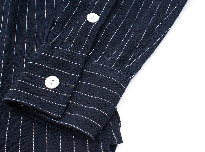 Men's casual vertical striped workwear long-sleeved shirt