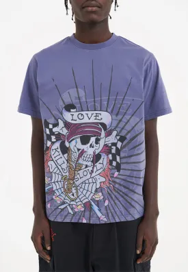 Mens Love Kill Slowly Skull Tshirt - Indigo