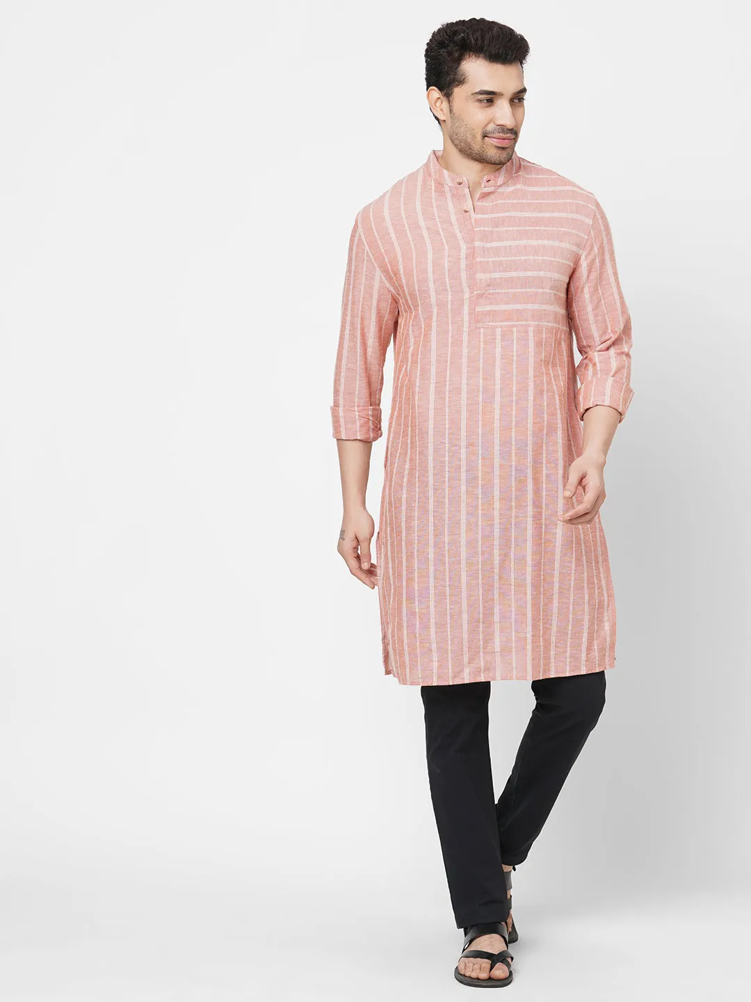 Men's Rust Linen Cotton Regular Fit Kurta