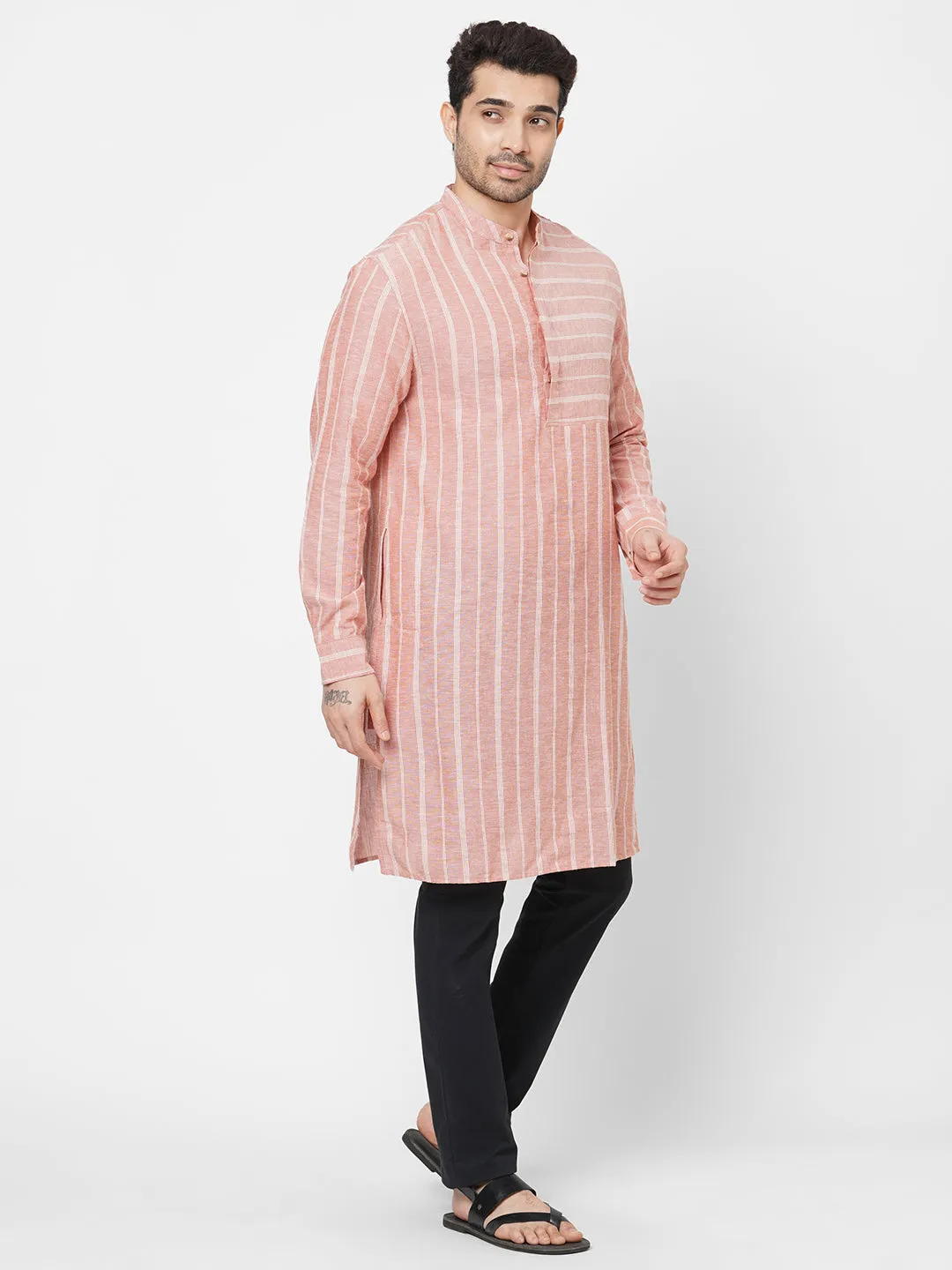 Men's Rust Linen Cotton Regular Fit Kurta