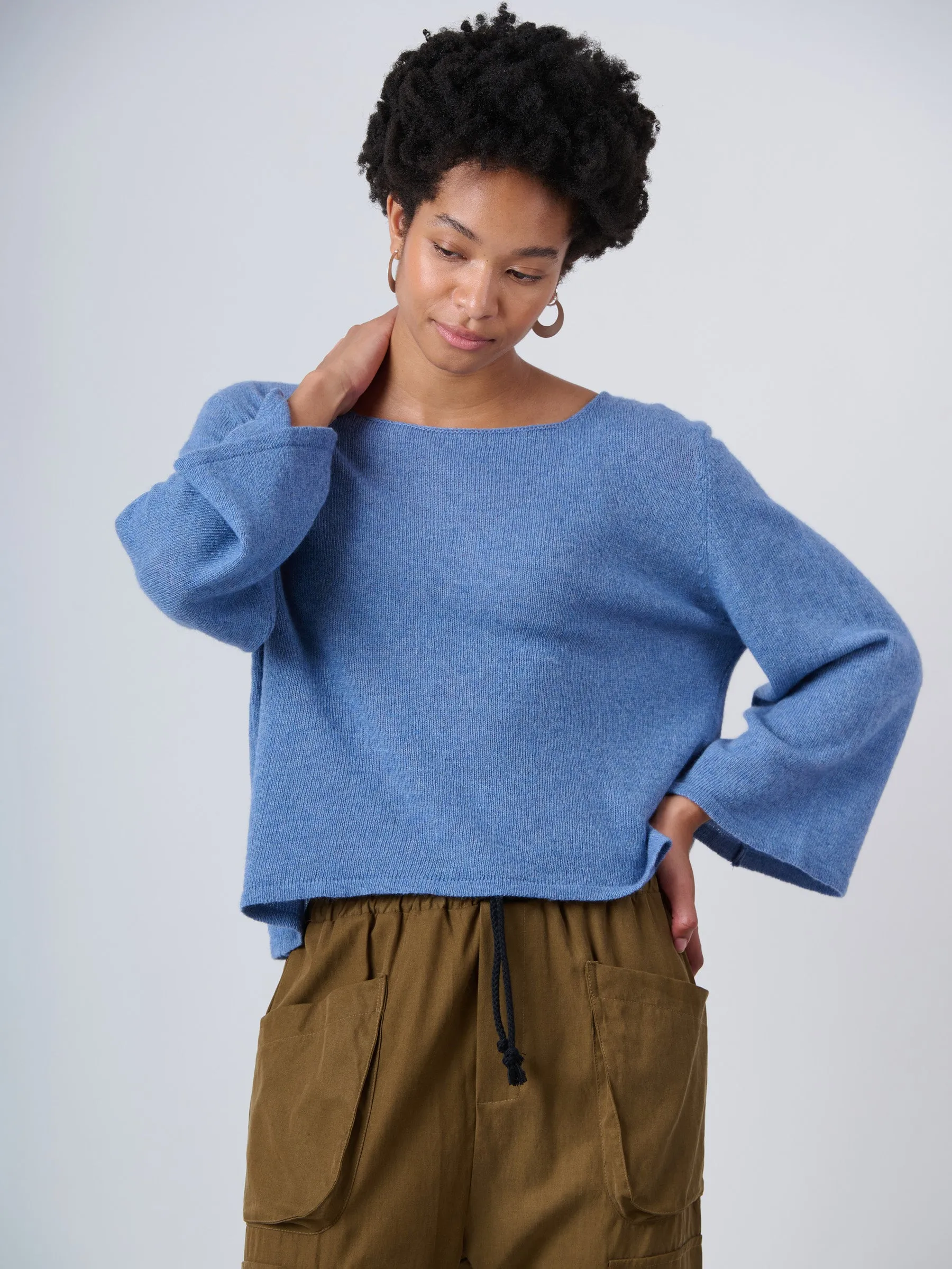 Merino Wool Blend Flared Sleeve Sweater