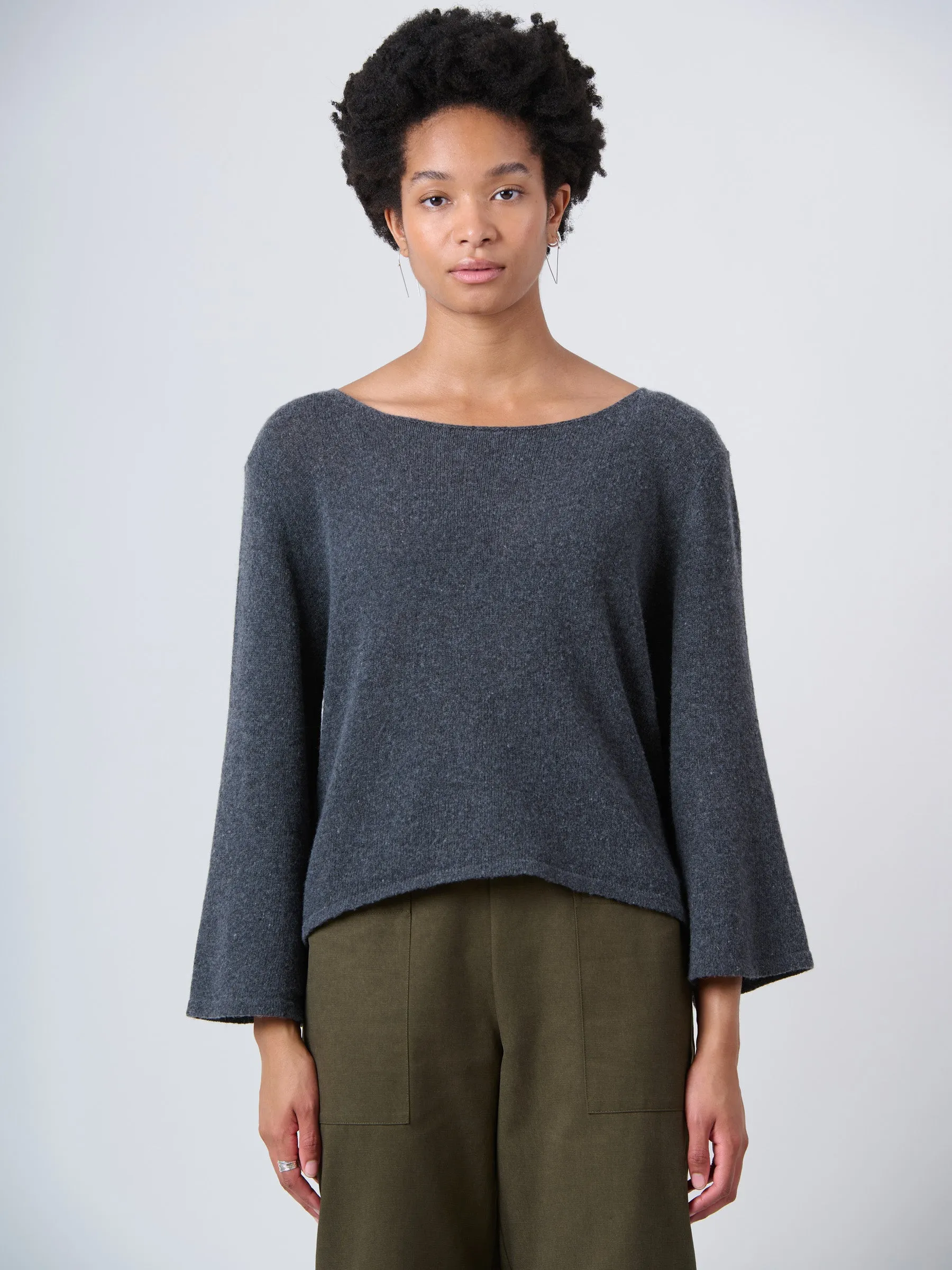 Merino Wool Blend Flared Sleeve Sweater