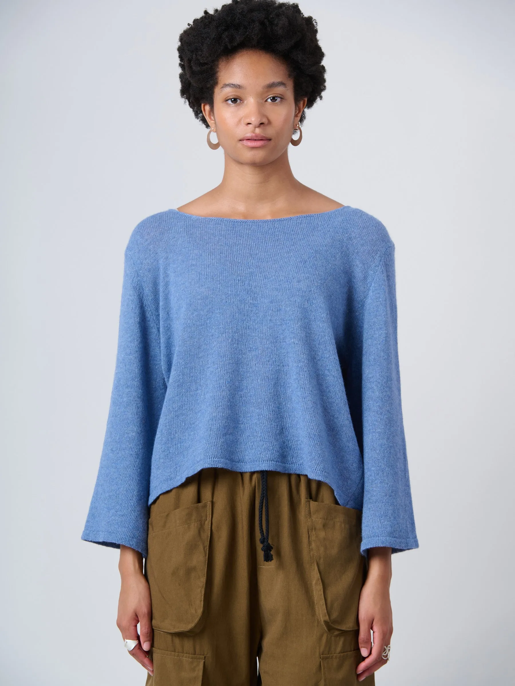 Merino Wool Blend Flared Sleeve Sweater