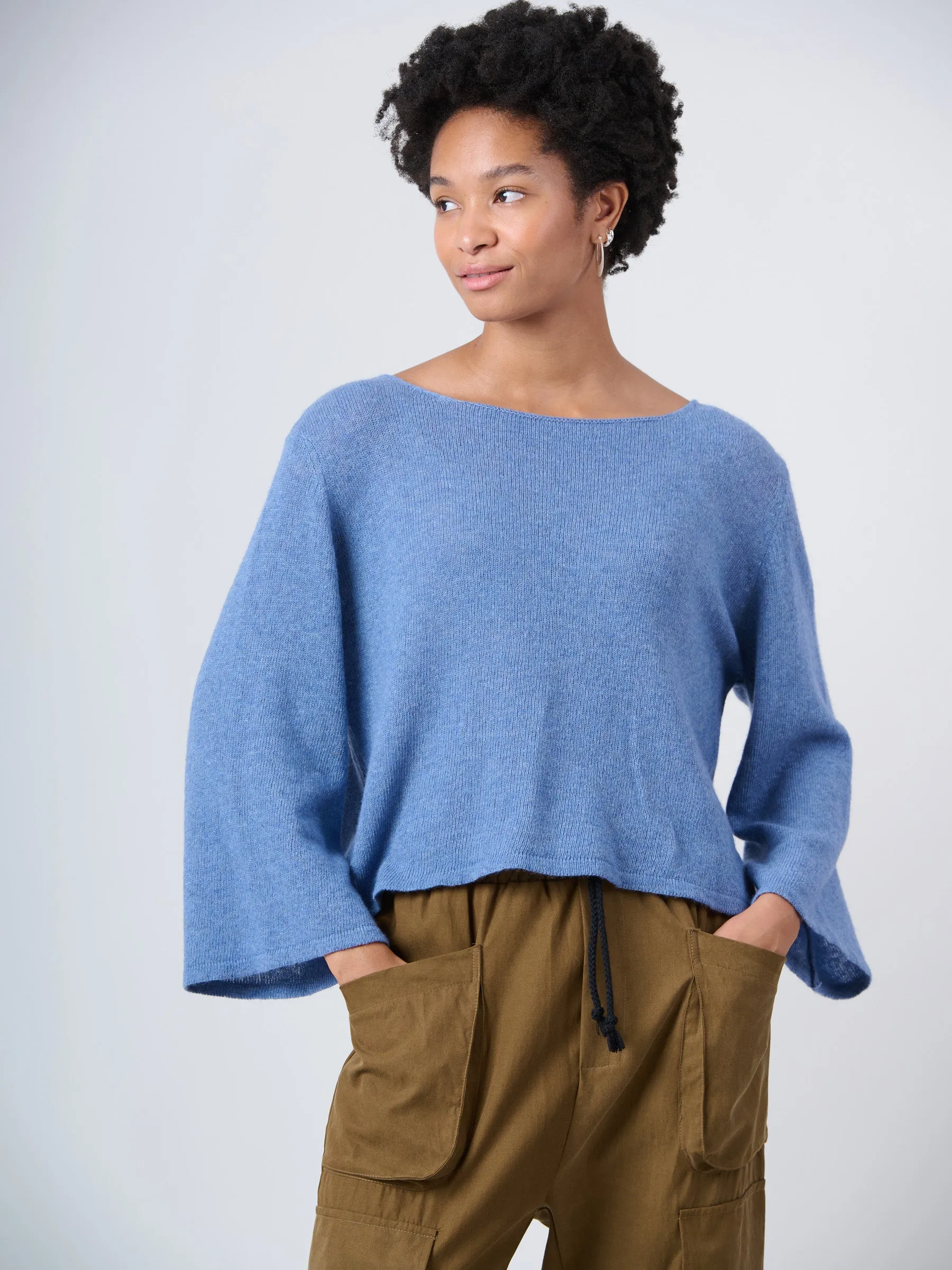 Merino Wool Blend Flared Sleeve Sweater