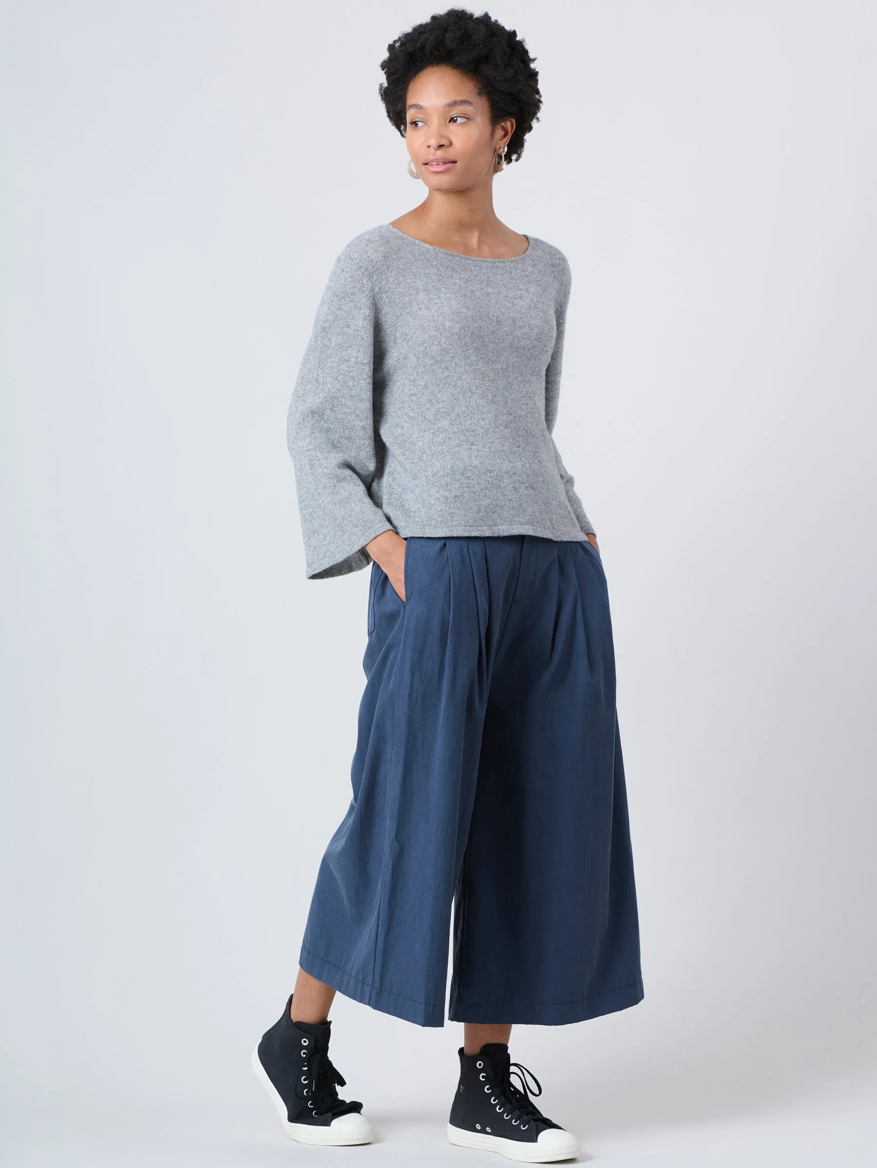 Merino Wool Blend Flared Sleeve Sweater