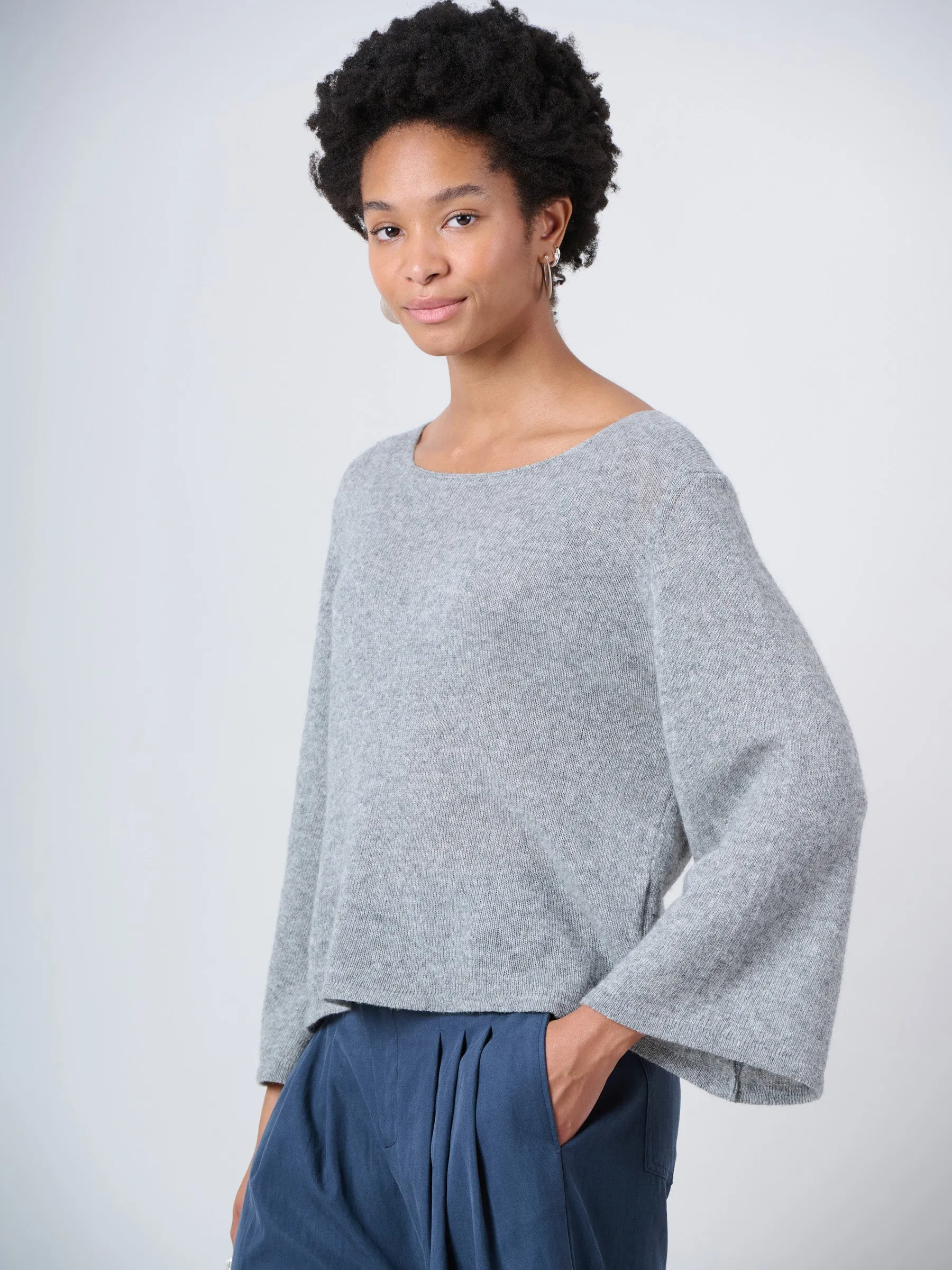 Merino Wool Blend Flared Sleeve Sweater