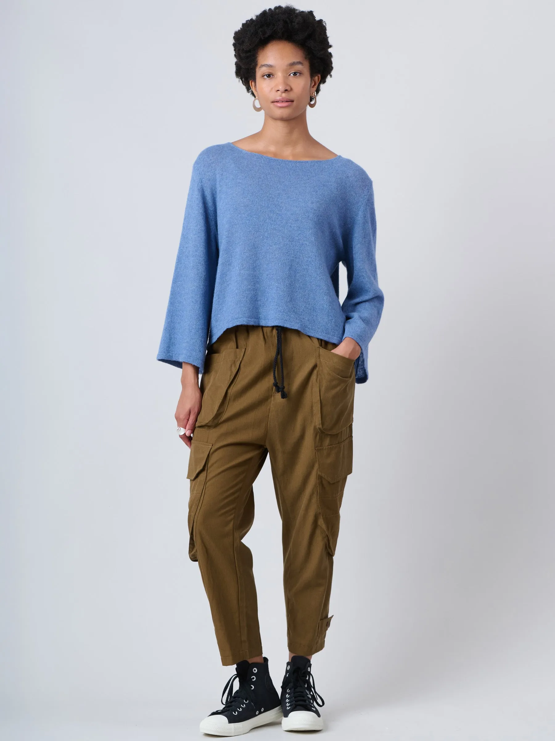 Merino Wool Blend Flared Sleeve Sweater