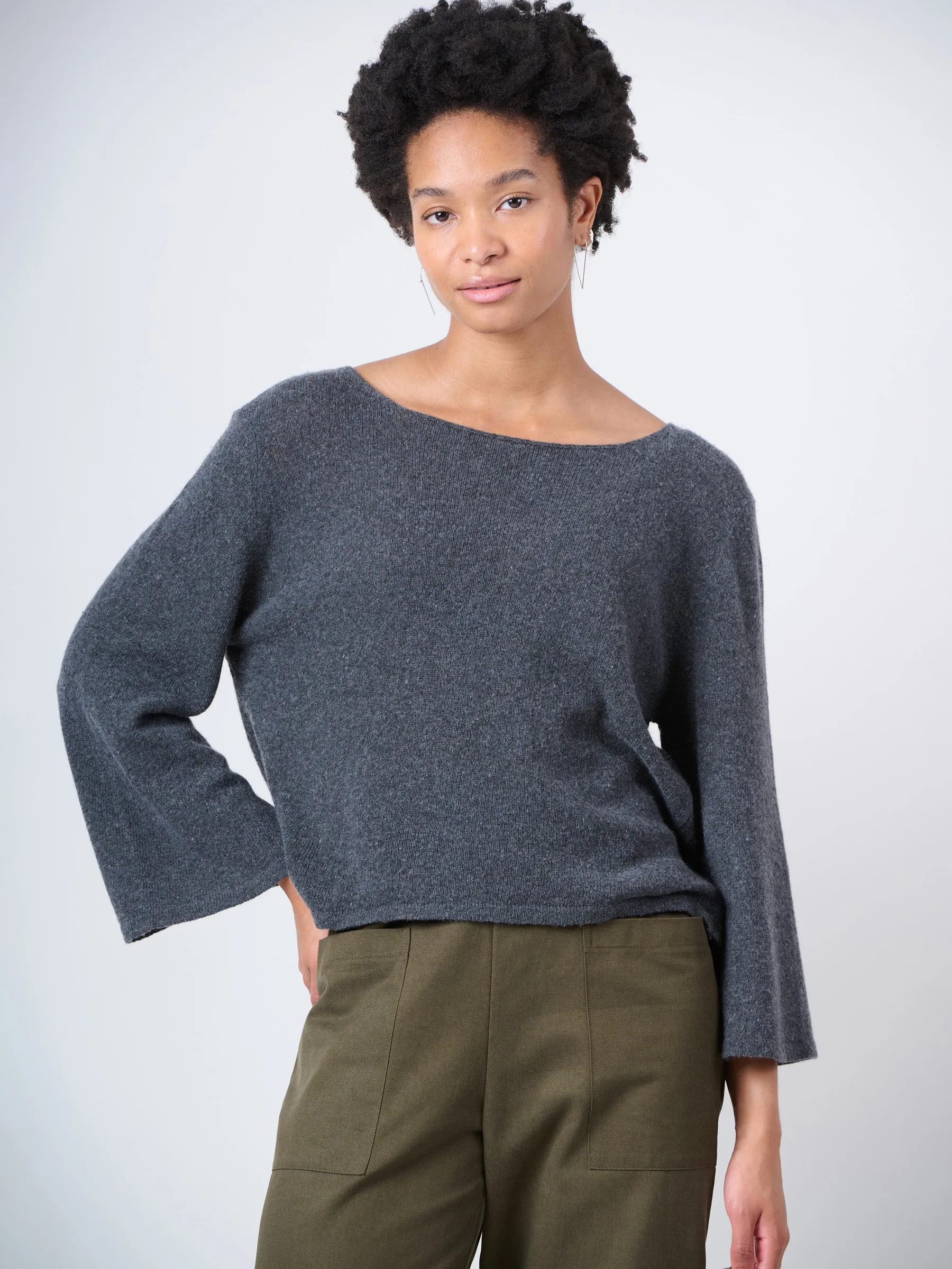 Merino Wool Blend Flared Sleeve Sweater