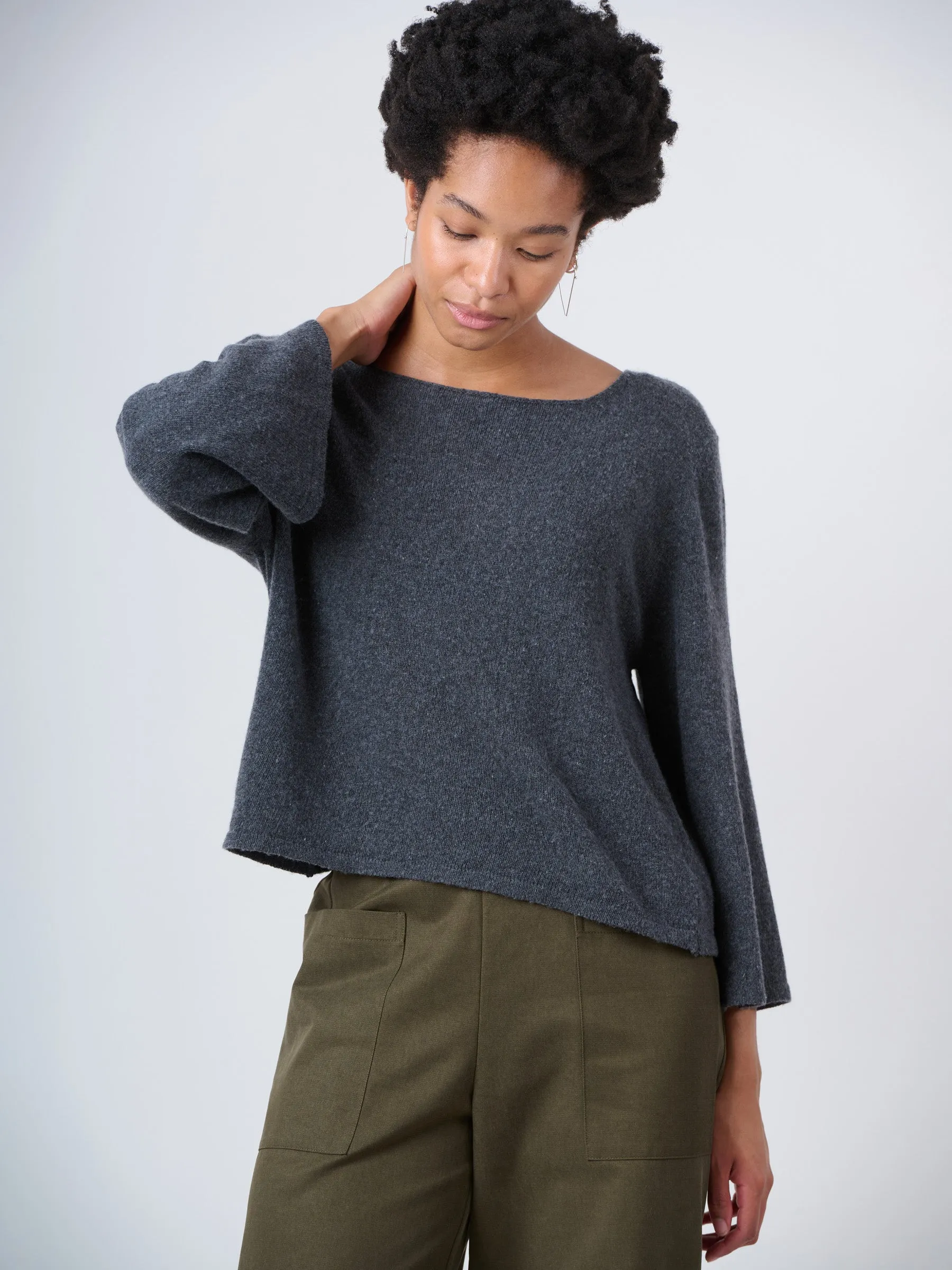 Merino Wool Blend Flared Sleeve Sweater