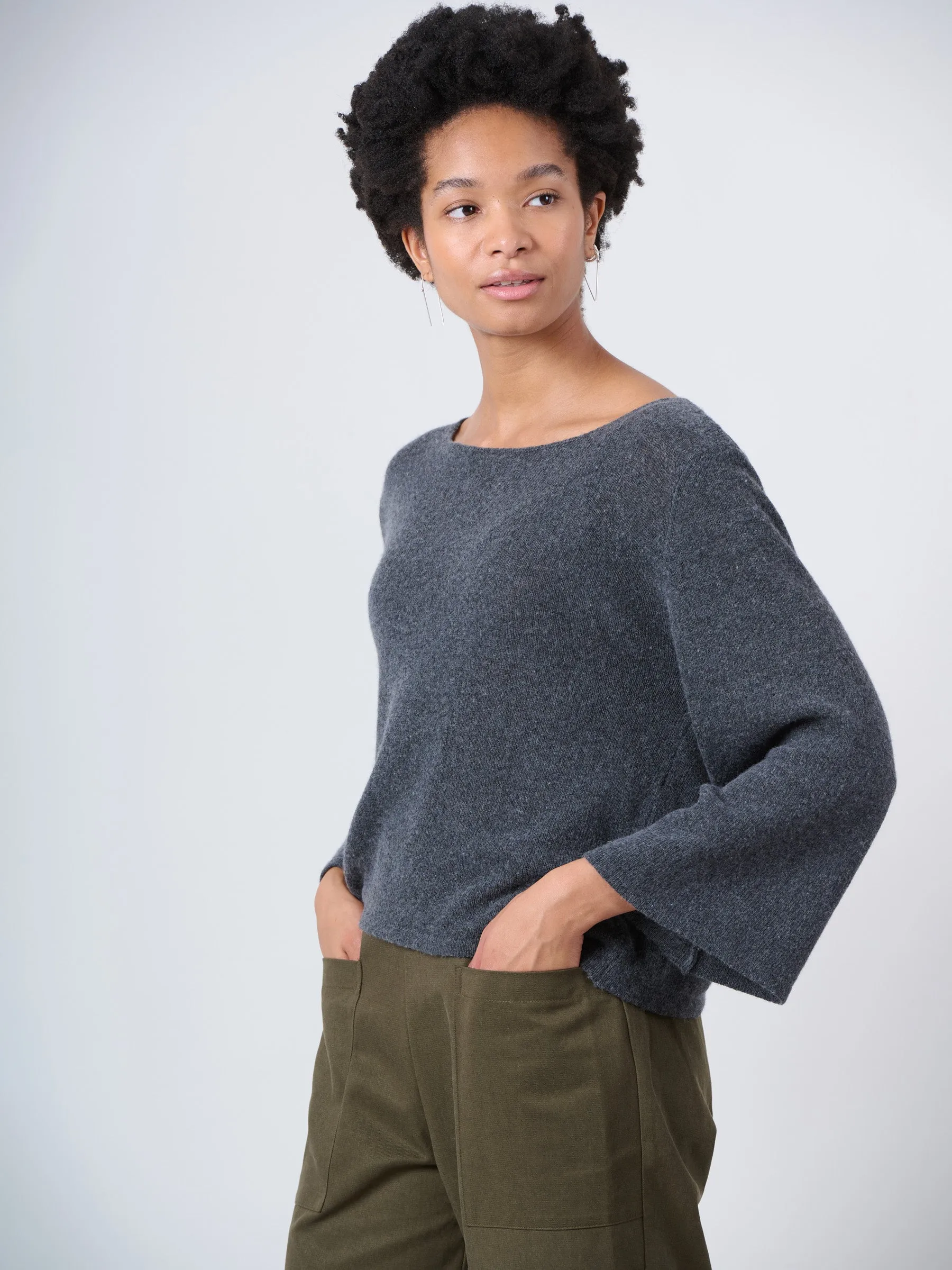 Merino Wool Blend Flared Sleeve Sweater