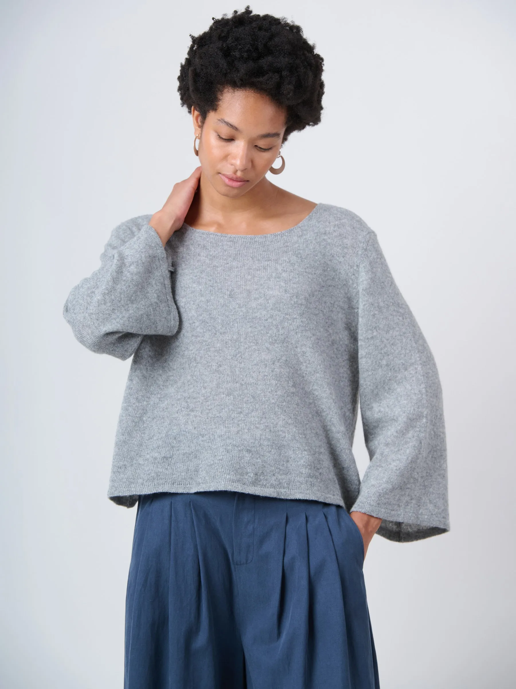 Merino Wool Blend Flared Sleeve Sweater