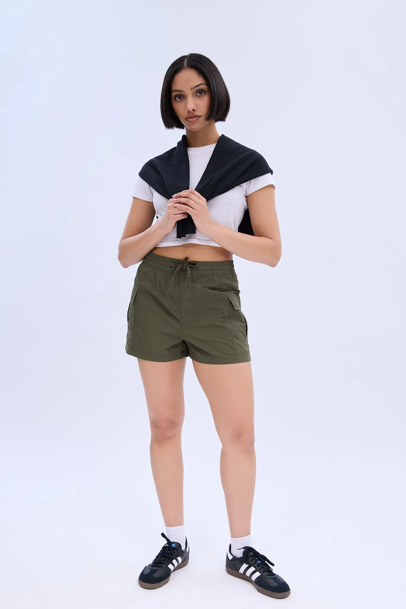 Mid Rise Cargo Poplin Short