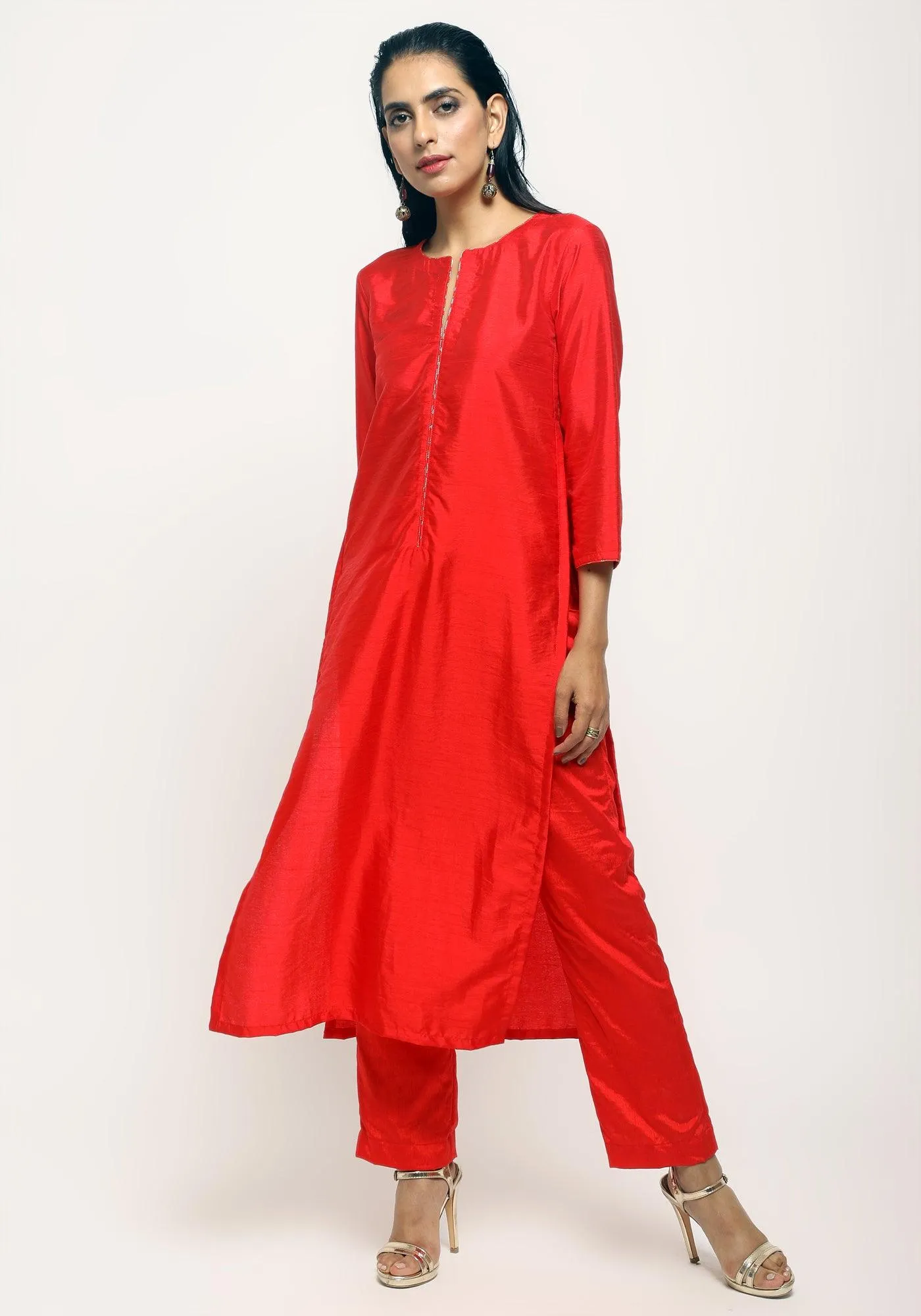 Orange Foil High Slit Kurta