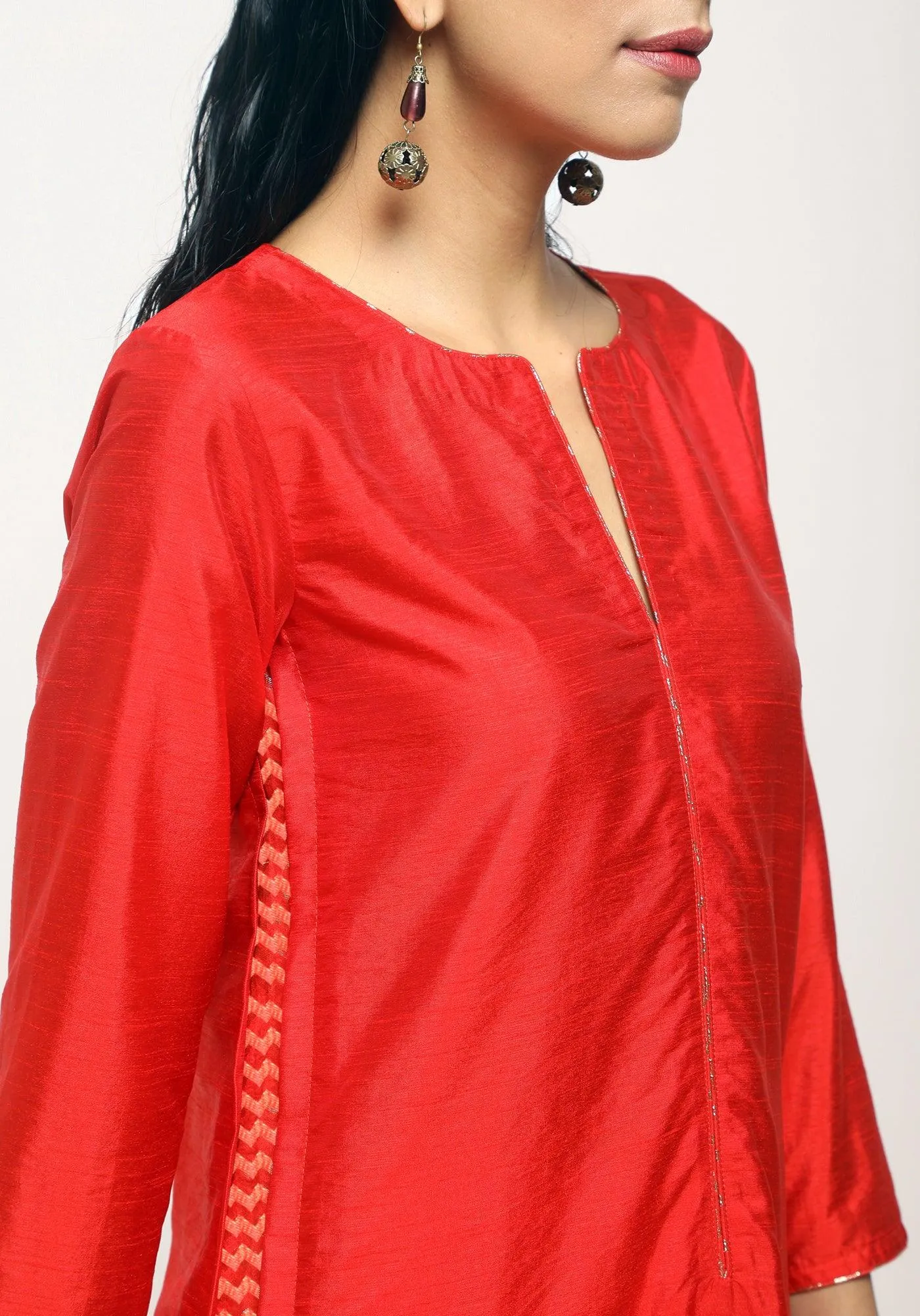 Orange Foil High Slit Kurta