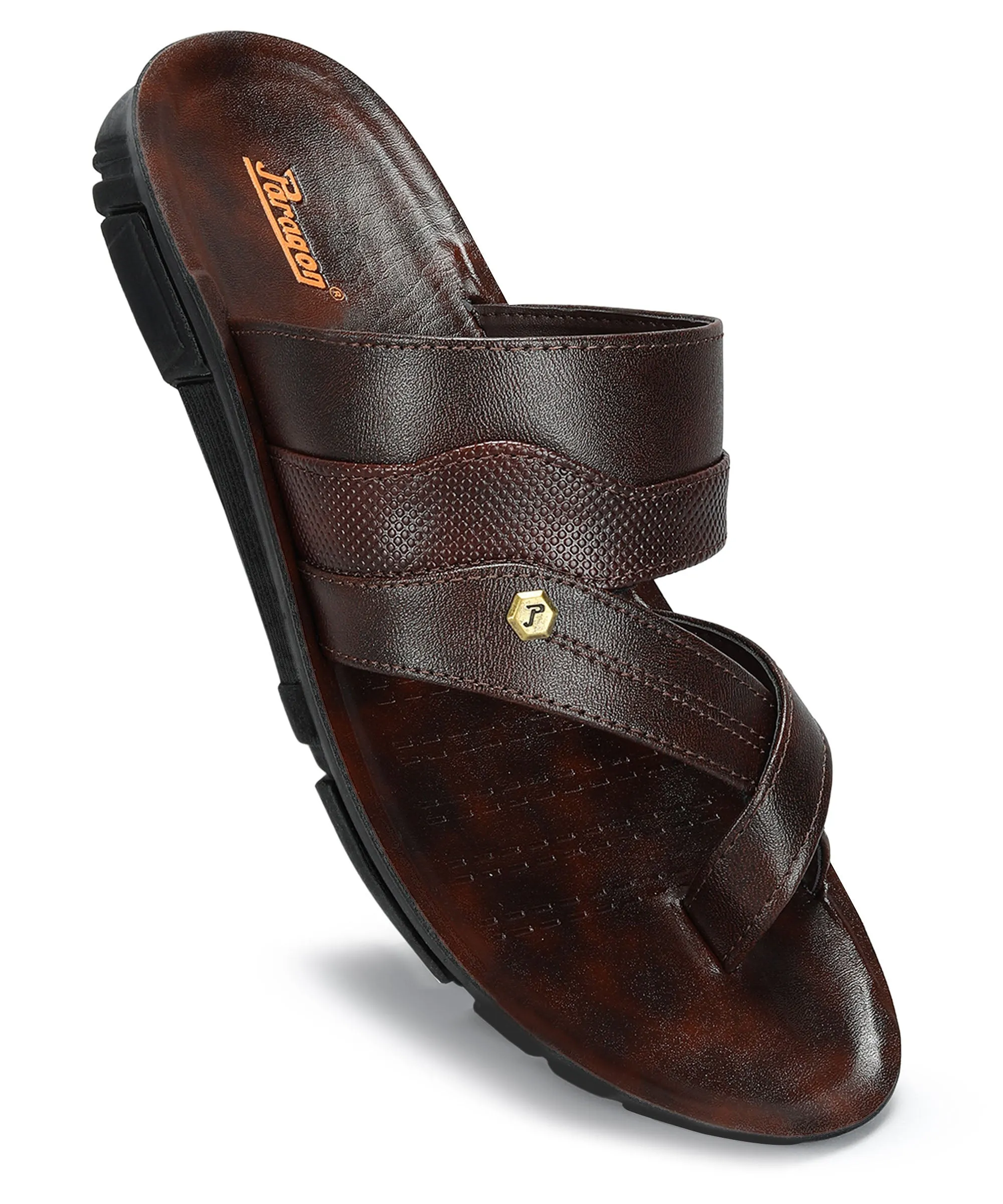 Paragon Men's Slip-on Brown Sandals for Men | Comfortable Sole & Durable