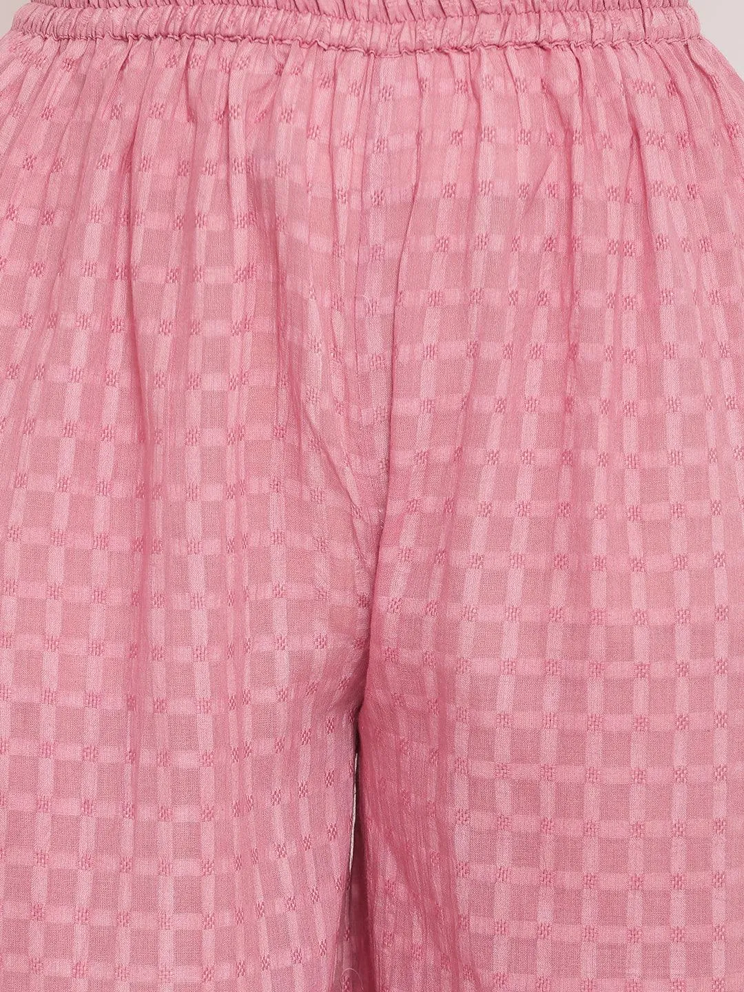 Pink Dobby V-Asymmetric Kurta-Palazzo