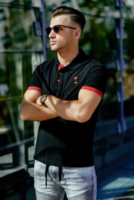 Poloshirt Kontrast Schwarz/Rot 337