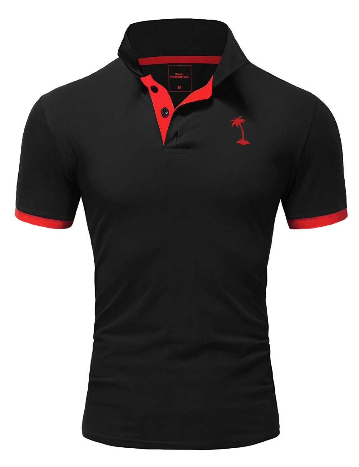 Poloshirt Kontrast Schwarz/Rot 337