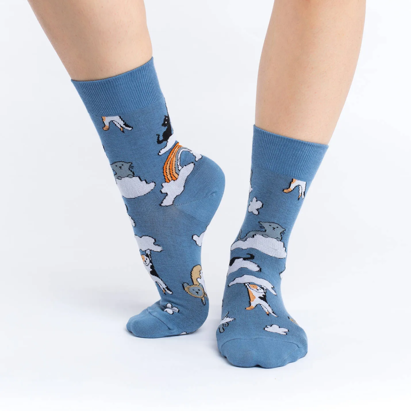 "Cloud Cats" Cotton Crew Socks by Good Luck Sock