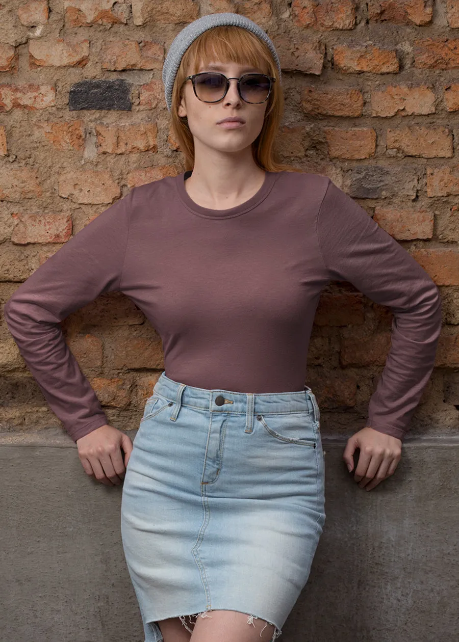 Solid Women Full Sleeve T-Shirt - Mauve Taupe