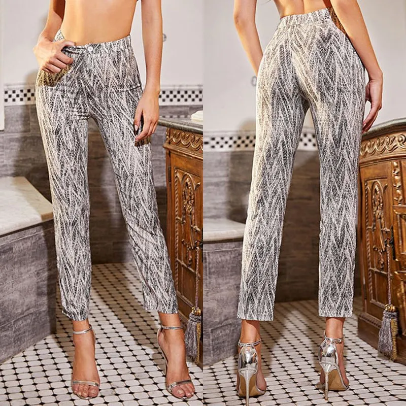 Spring Summer Thin Retro Printed Slim Slimming High Waist Pencil Pants