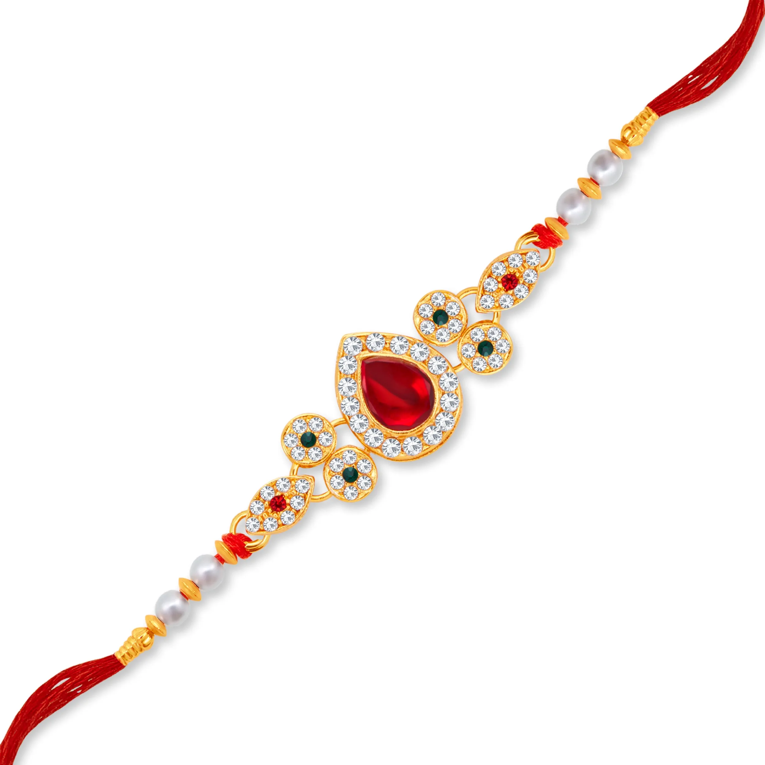 Sukkhi Amazing Gold Plated Pear Rakhi with Roli Chawal and Raksha Bandhan Greeting Card For Men