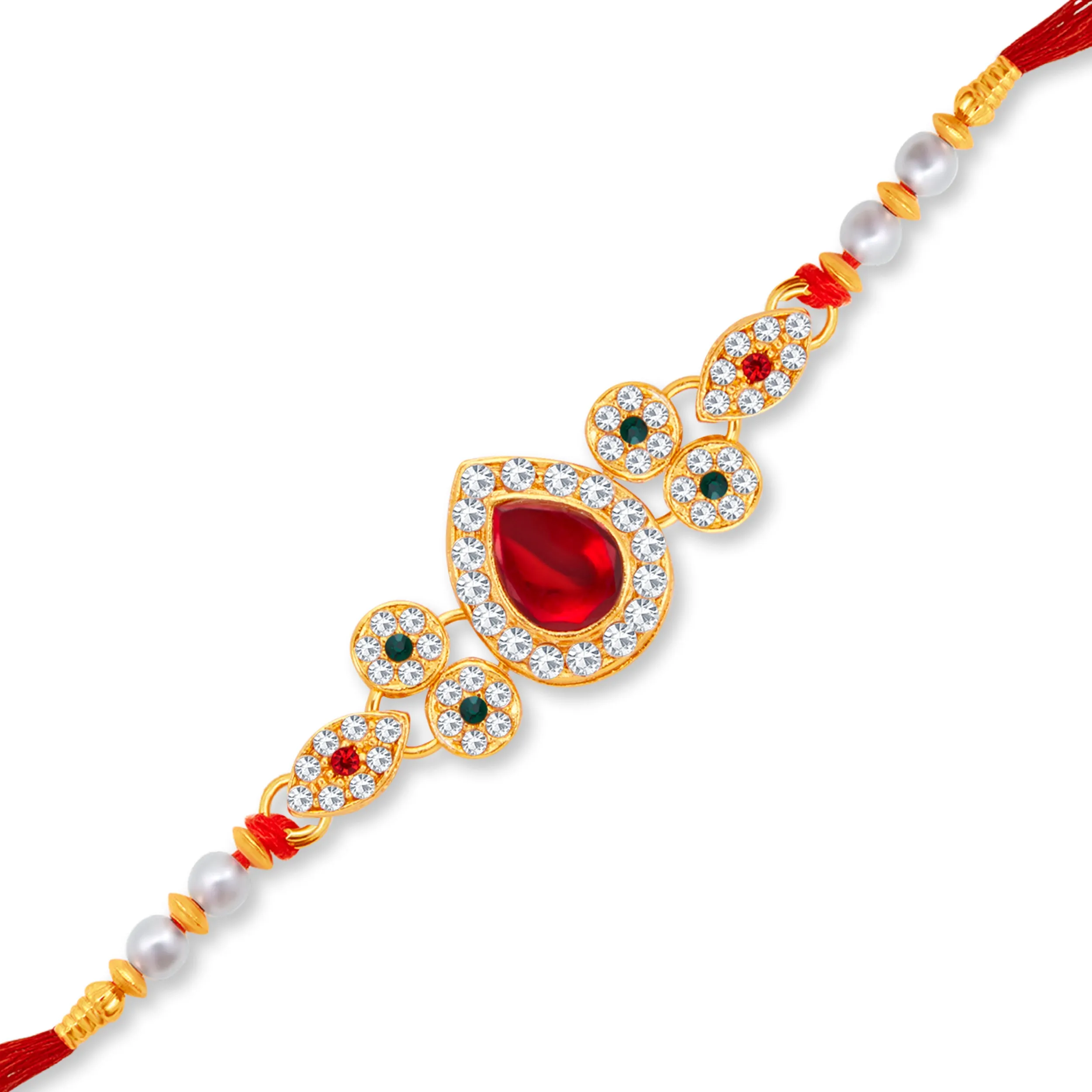 Sukkhi Amazing Gold Plated Pear Rakhi with Roli Chawal and Raksha Bandhan Greeting Card For Men