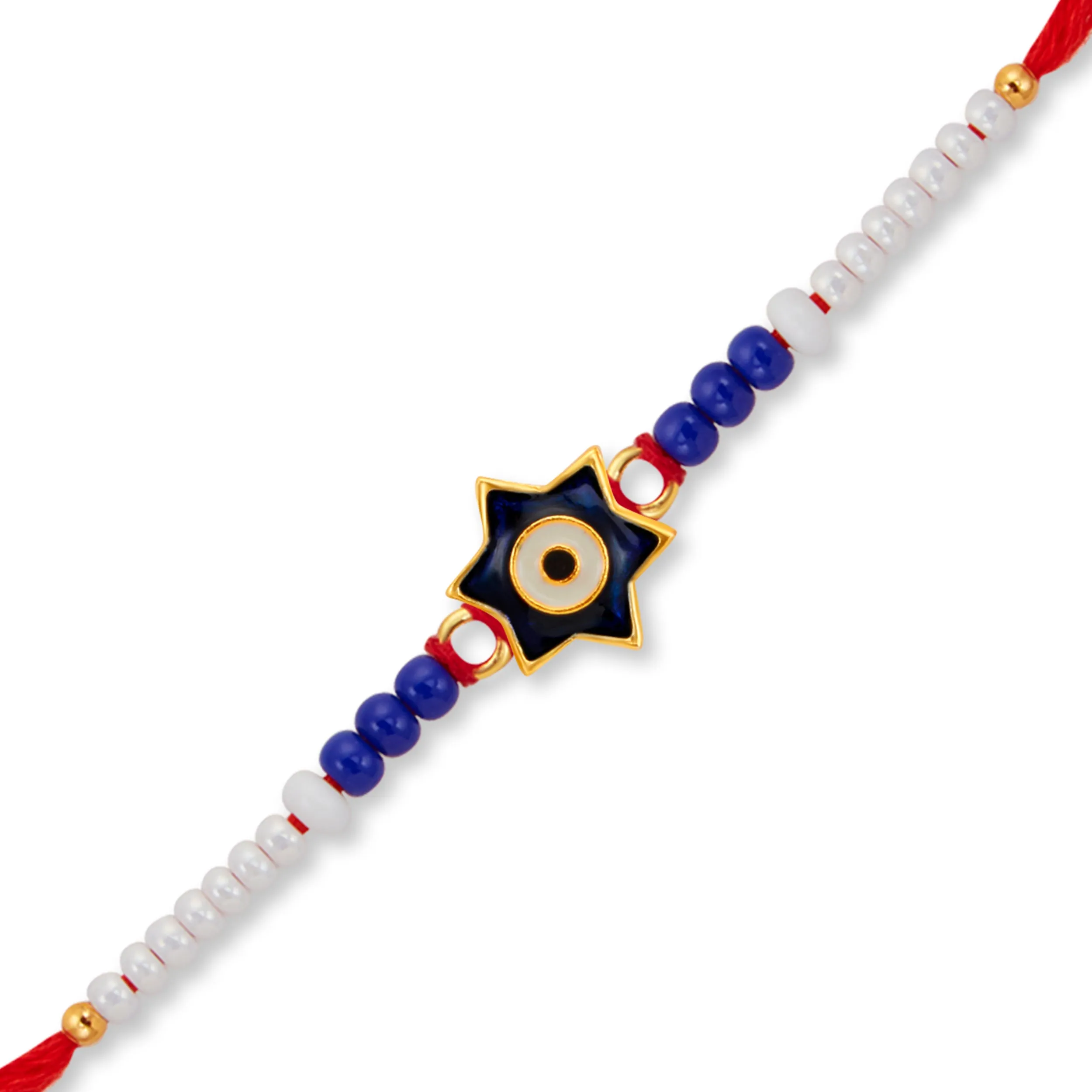 Sukkhi Amazing Gold Plated Star Evil Eye Rakhi with Roli Chawal and Raksha Bandhan Greeting Card For Men