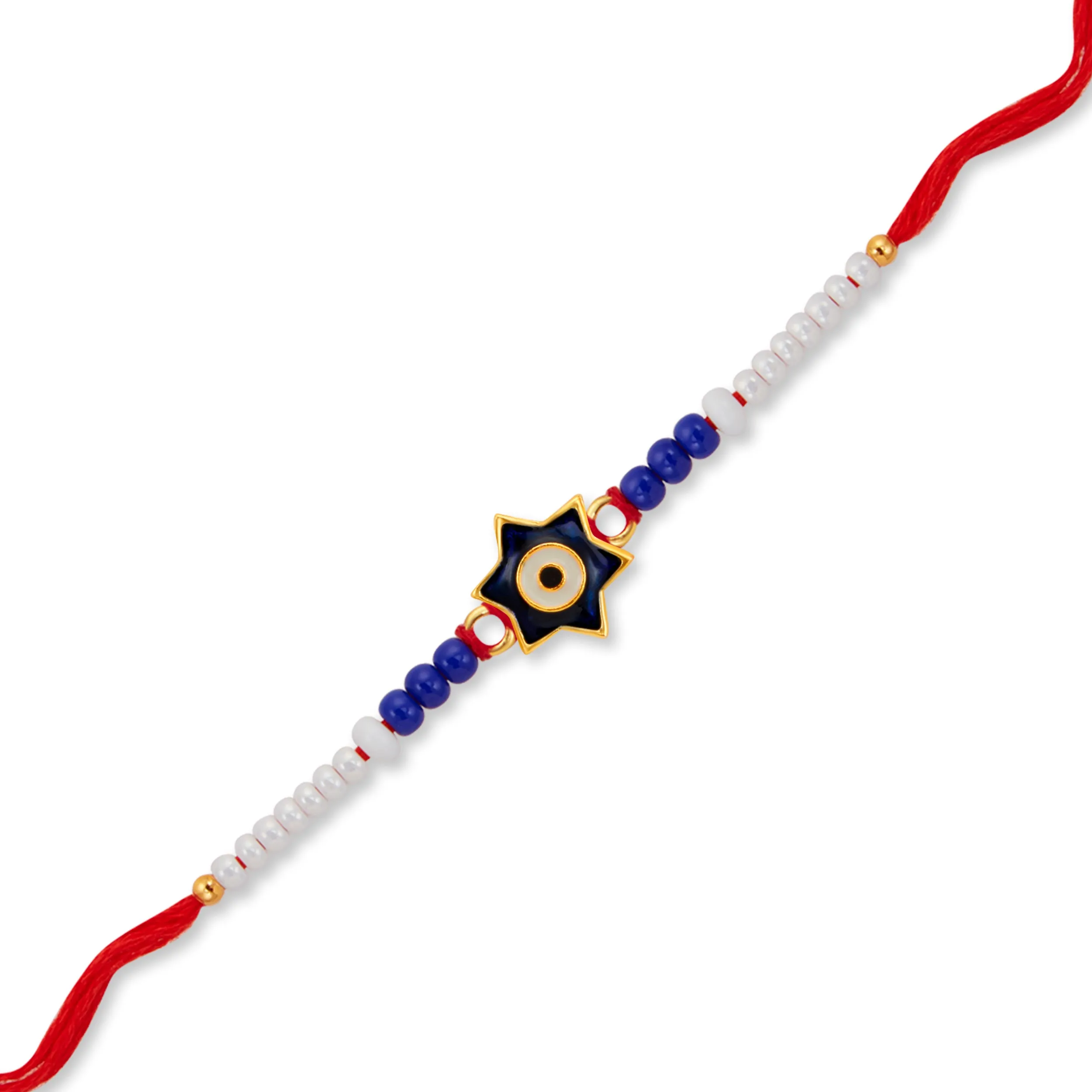 Sukkhi Amazing Gold Plated Star Evil Eye Rakhi with Roli Chawal and Raksha Bandhan Greeting Card For Men