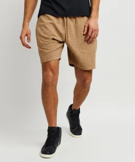 Towel Embossed Pattern Shorts - Rust