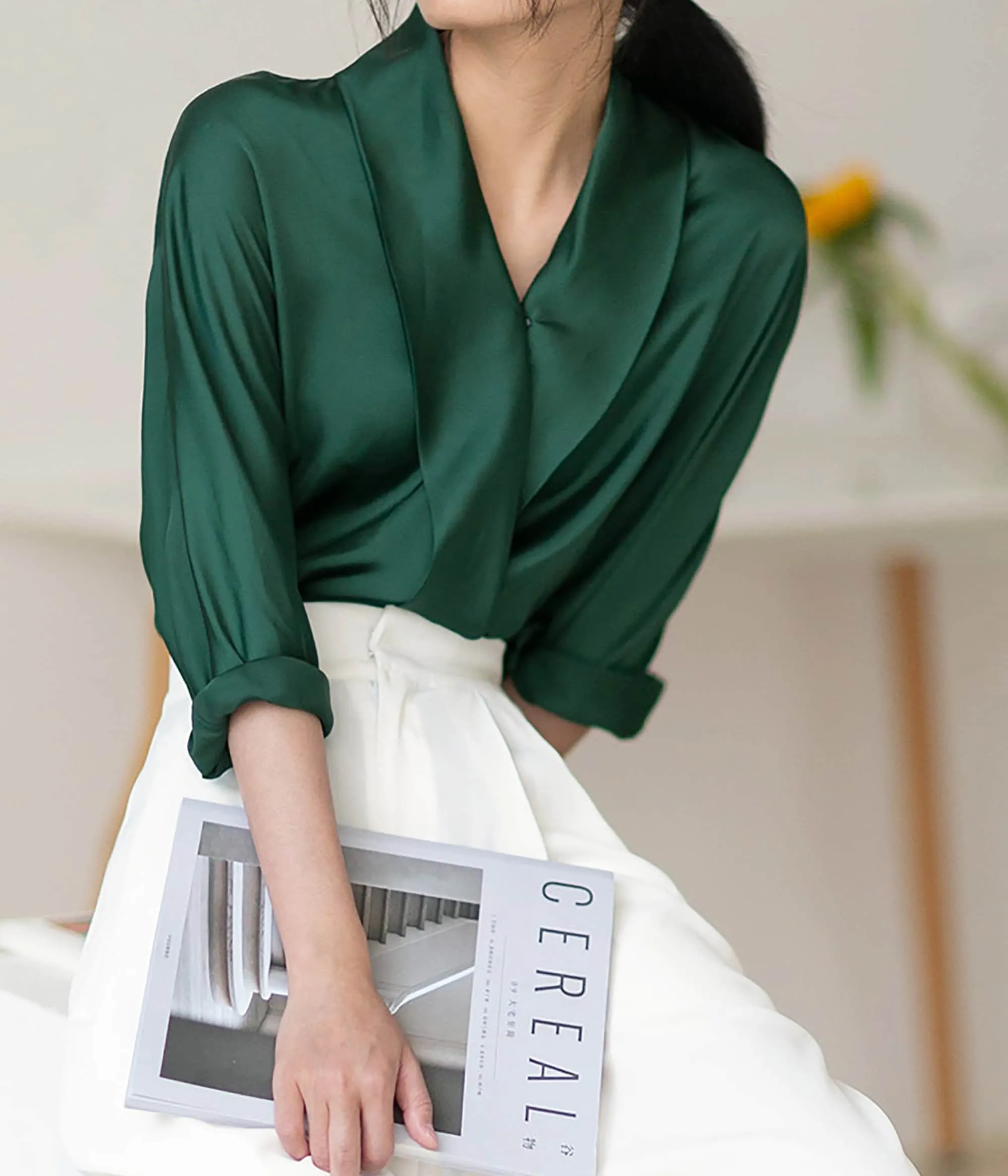 Women Long Sleeve Shirt,White Blouse,Office Lady Top,V Neck Shirt,Black shirt for women,Green Shirt,blouses woman,Shirts,Work Wear