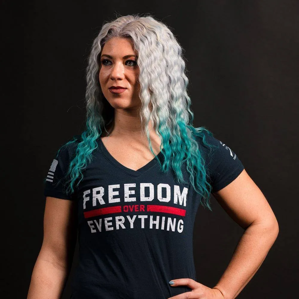 Women's Freedom Over Everything V-Neck - Midnight Navy